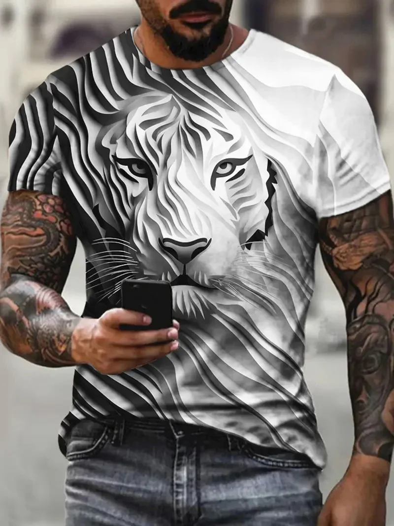 Mens Lion Graphic T Shirt Short Sleeve Oversized Tee