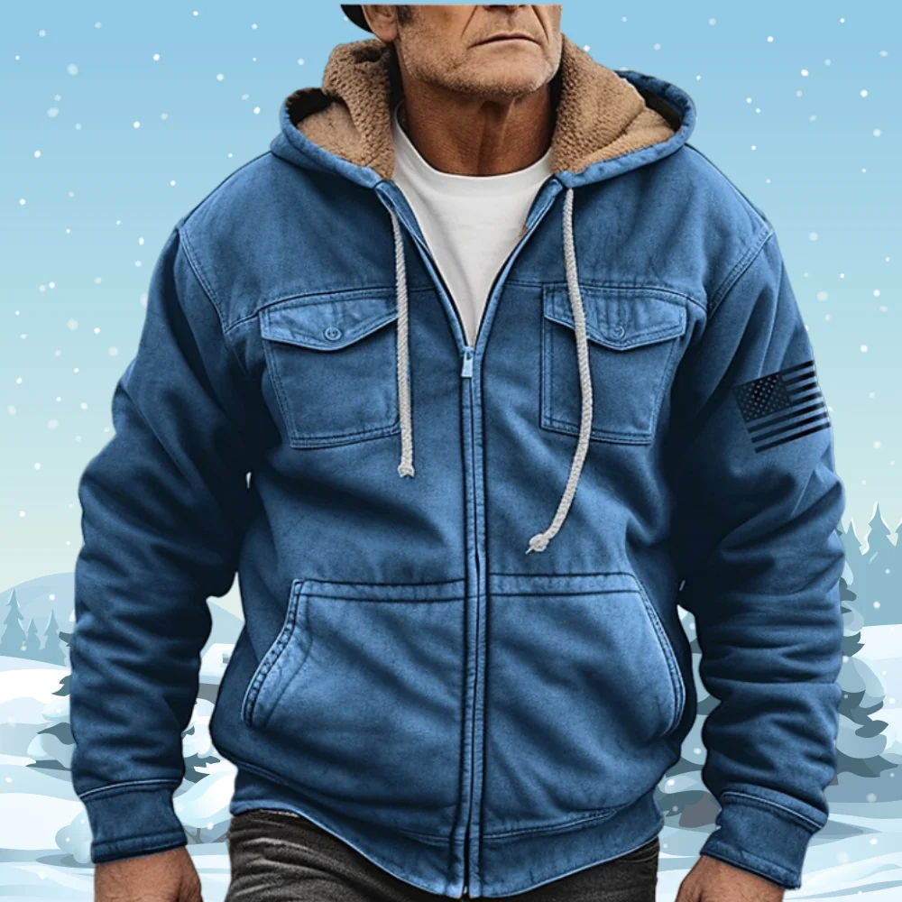

Men's Fleece Zipper Hoodies Parkas Vintage Long Sleeve Coat Jacket Graphic Prints National Flag Winter For Men/Women Outerwear