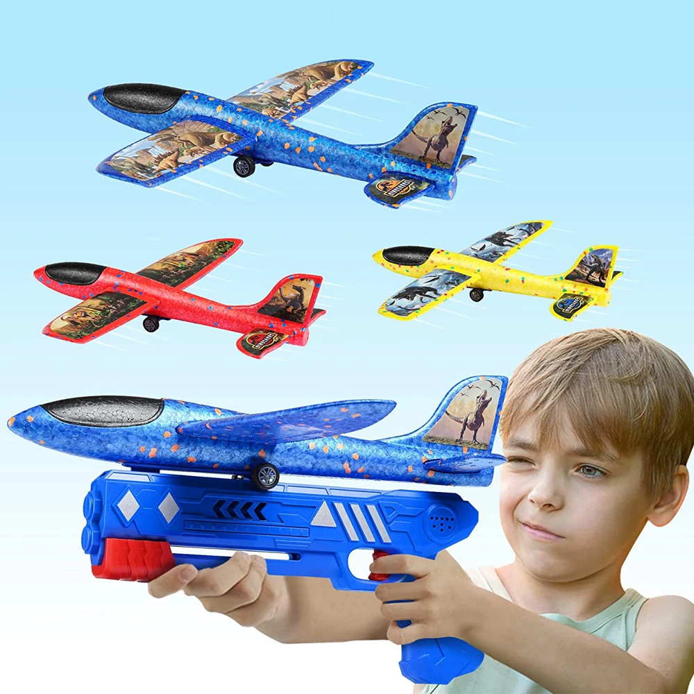 

Airplane Launcher Toy Foam Glider Planes For Kids Gifts Outdoor Catapult Gun Hand Throw Airplane Shooting Roundabout Sports Toys