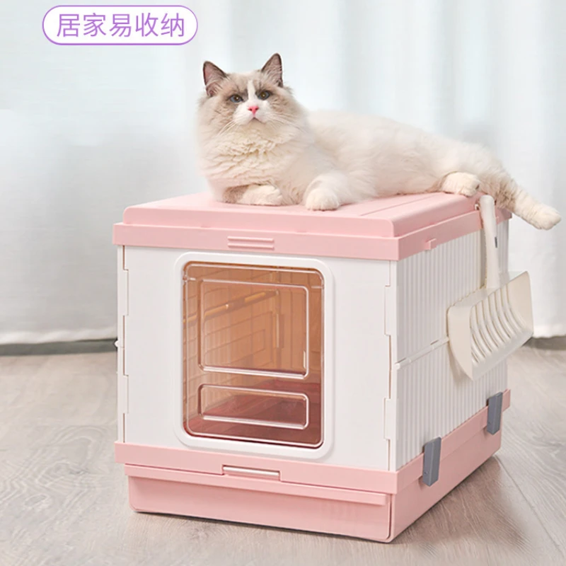 

Trickster Foldable Cat Stool Basin Fully Closed Anti Splash Large Cat Toilet Light Luxury Wind Cat Sandbox Cat Supplies