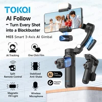 AI Face Tracking 3-Axis Gimbal Stabilizer with Wireless Mic, Magnetic Light, Detachable Remote, for iPhone Android Vlog Video - Image 2