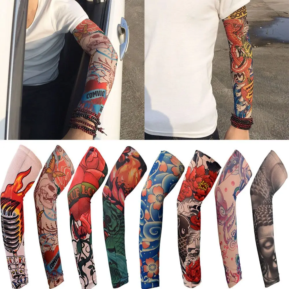 Fashion New Men Flower Arm Tattoo Sleeves Seamless Outdoor Riding Sunscreen Arm Sleeves Sun Uv Protection Warmers for Women