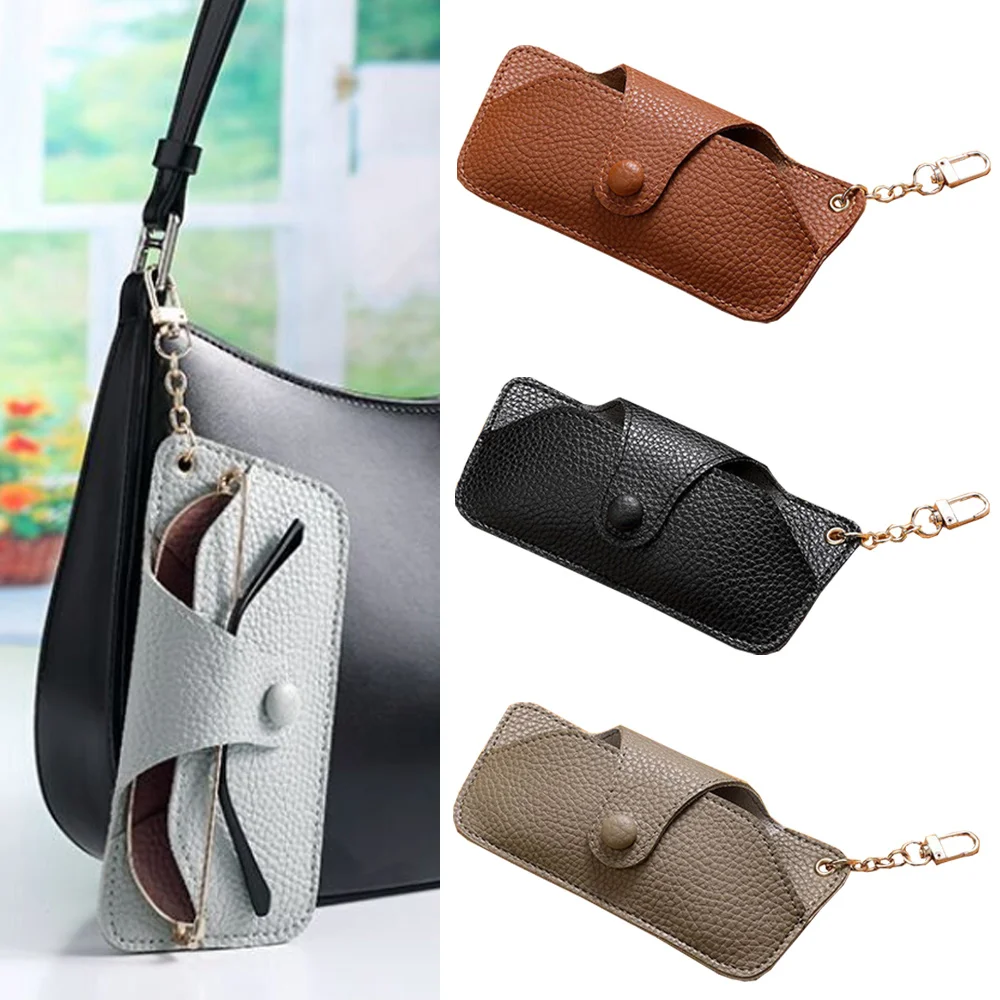 

Glasses Clip Women Simple Glasses Bag PU Sunglasses Bag Cute Portable Glasses Case Sunglasses Protective Cover With Keychain