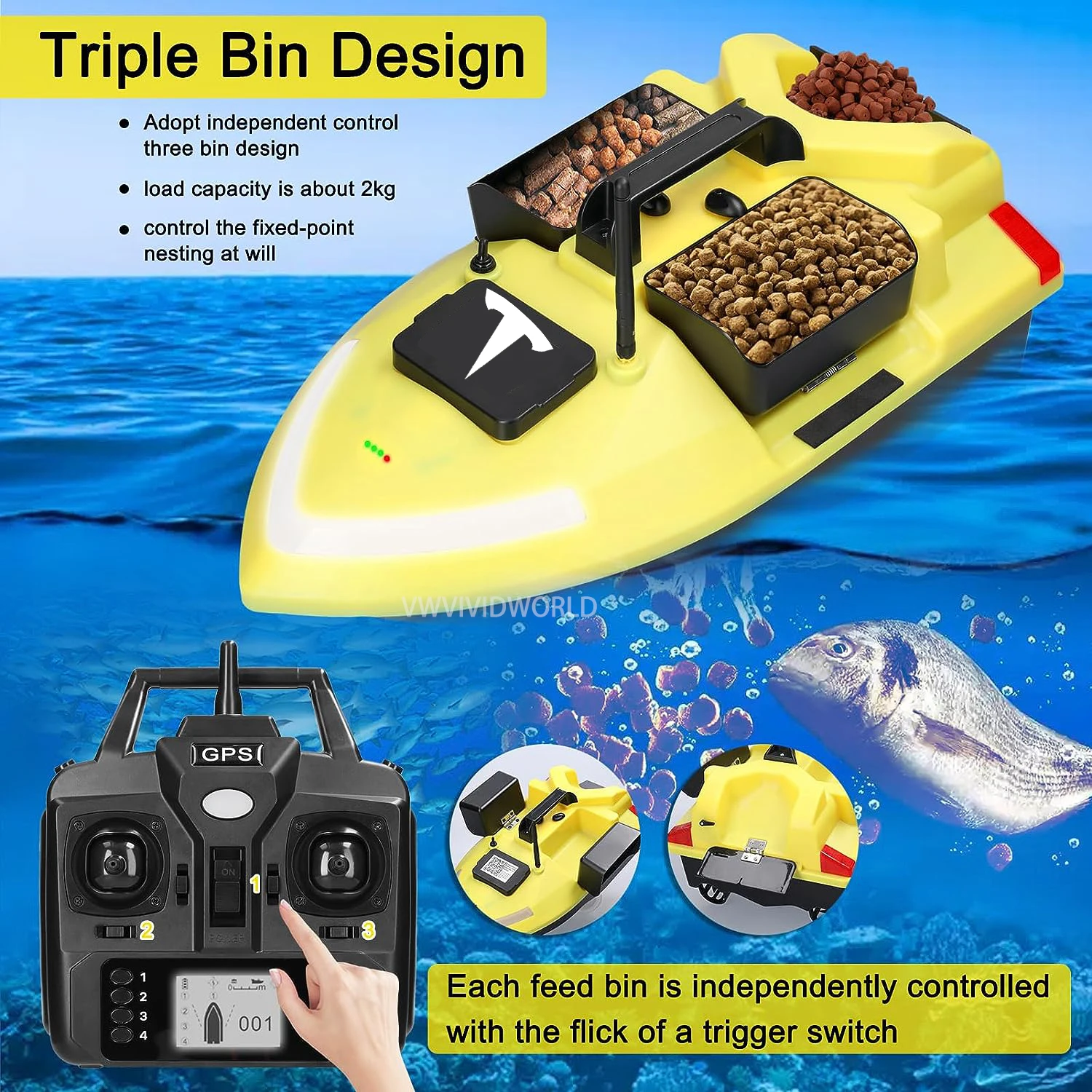 1.5kg Barco De Cebo De Pesca Rc Con Gps,500m Control Remoto | Meses Sin