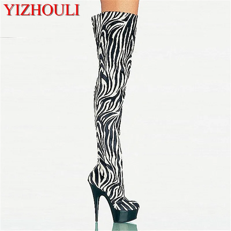 

15CM Stylish Zebra Color Material High-Heeled Shoes, Model Pole Dancing Performance Nightclub 6 Inches Sexy dance shoes