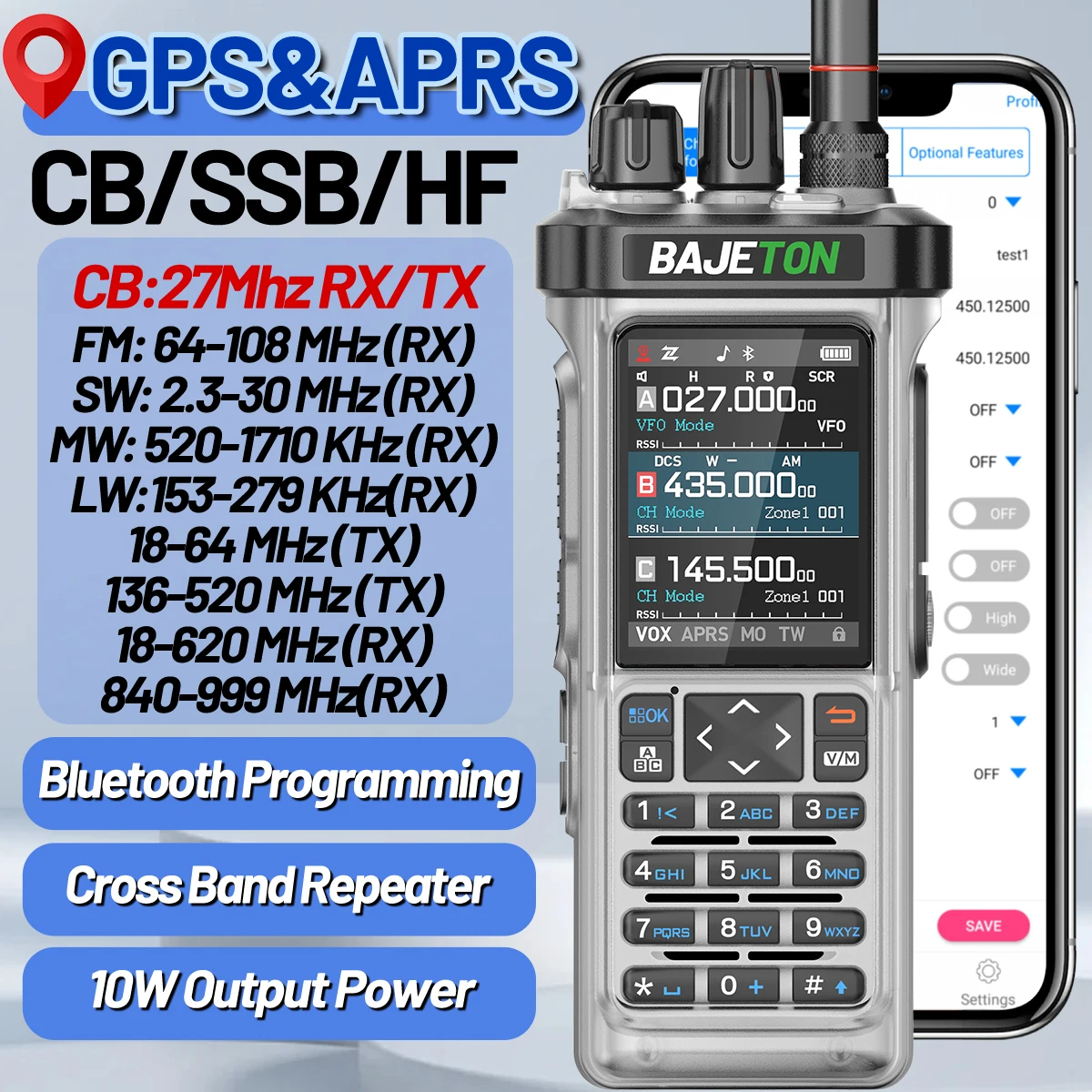 BAJETON BJ-9000 GPS APRSトランシーバー CB 27Mhz送受信機 SW MW LW