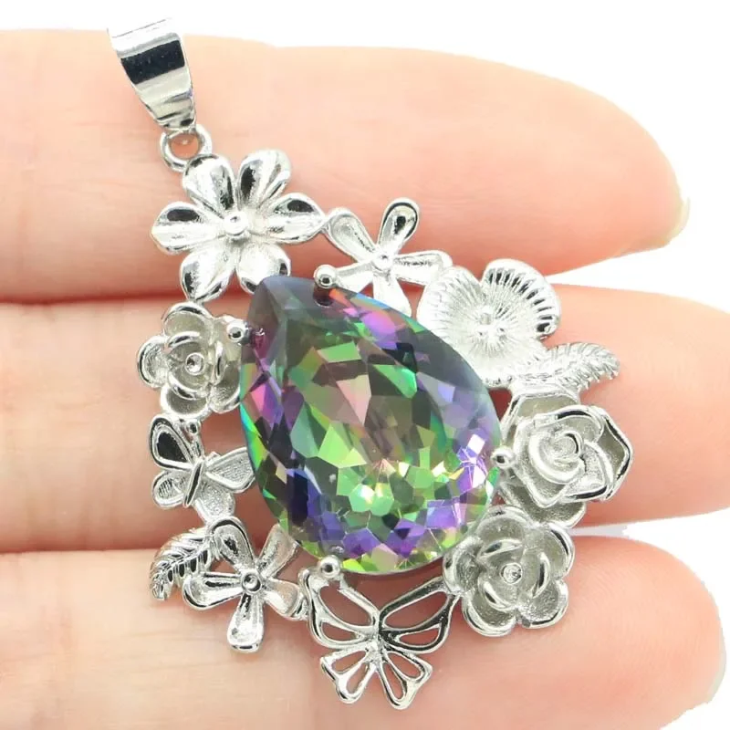11g Real Customized 925 Solid Sterling Silver  PENDANT Dazzling Rhodolite Garnet Rainbow Mystical Topaz Violet Topaz Citrine Lad