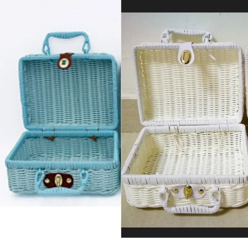 Description Picture 2 of itemRetro PP Imitation Rattan Weaving Picnic Storage Basket Wicker Suitcase Hand Gift Box Woven Cosmetic Sundries Organizer Boxs