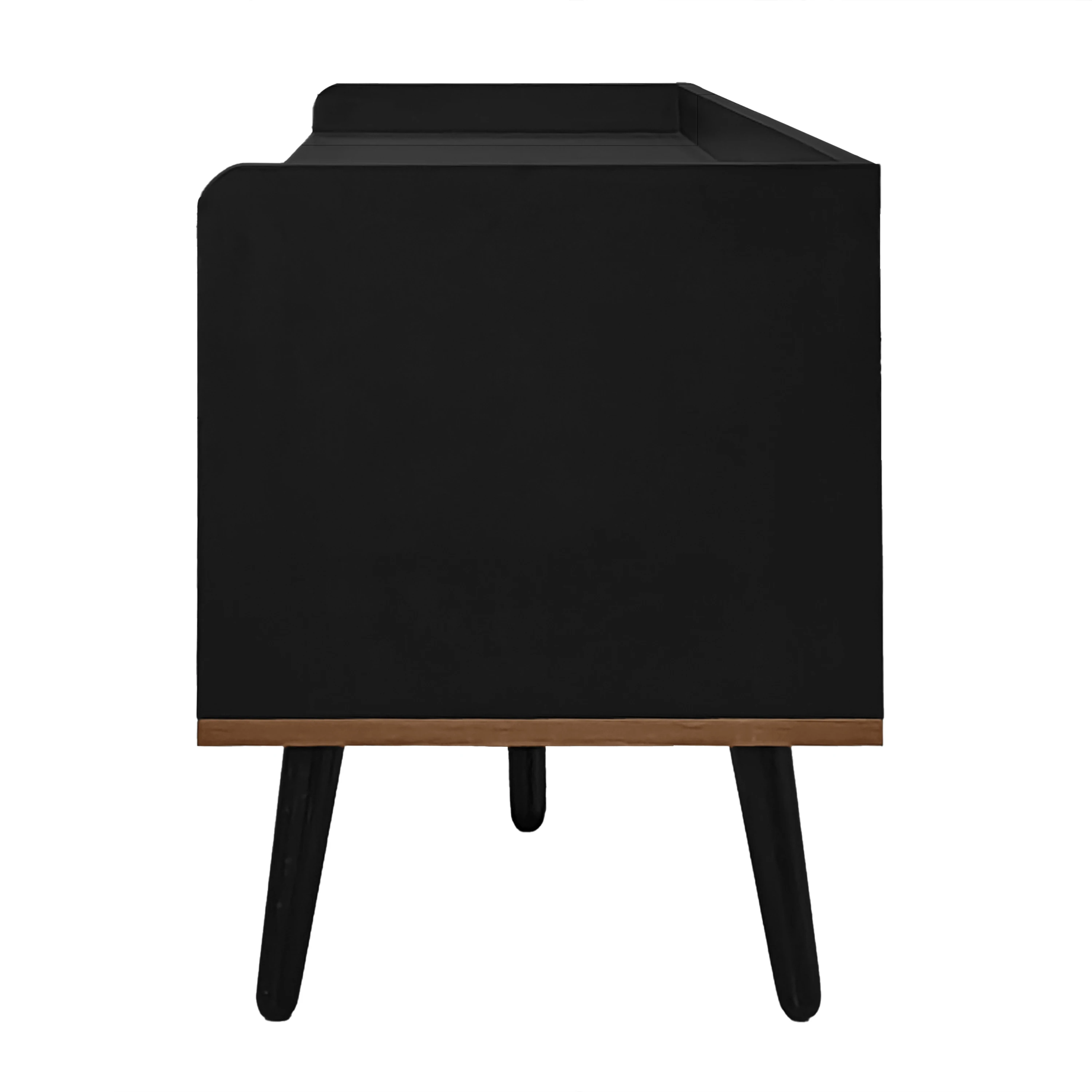 TV-Schrank, TV-Tisch, TV-Ständer, dreitürige Basiseinheit. Kompaktes Design. Schwarzes und natürliches Holz. – Detail 13