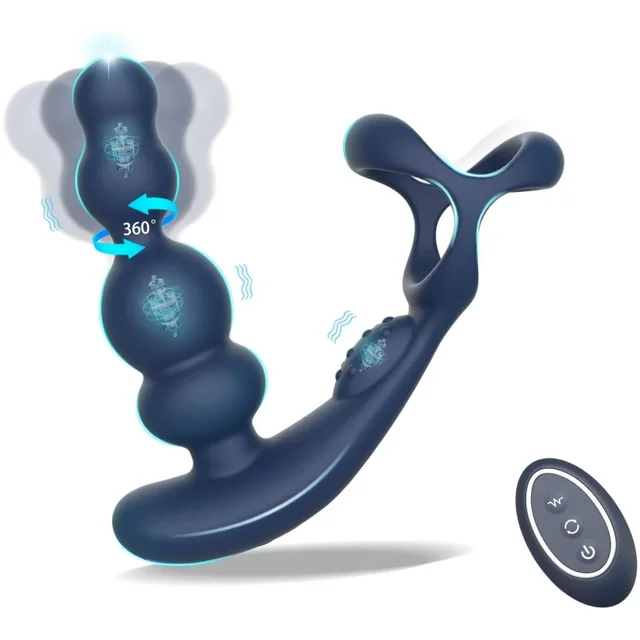 Männliches Prostata-Massagegerät 360° °   Rotation Anal Vibrator mit Penisring Butt Plug Fernbedienung Tragbares Anus Sexspielzeug für Männer Homosexuell