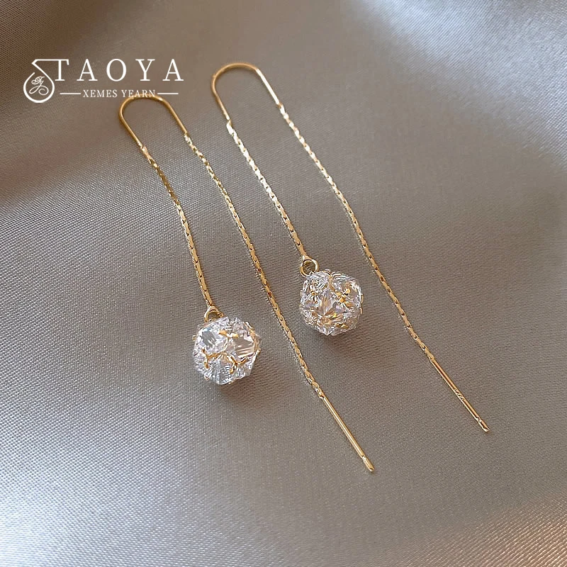 Luxuriöser glänzender Zirkon-Kugel-Blumen-Anhänger mit langem Ohrlinie für 2024, Damen- oder Mädchen-Modeschmuck, ungewöhnliche Ohrring-Ohr-Accessoires