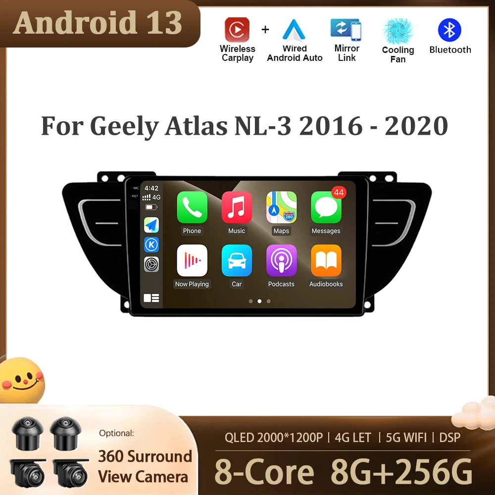 

Car GPS Navigation Screen Android 13 For Geely Atlas NL-3 2016 - 2020 Auto Radio Stereo Player WIFI DSP BT 4G Wireless Carplay