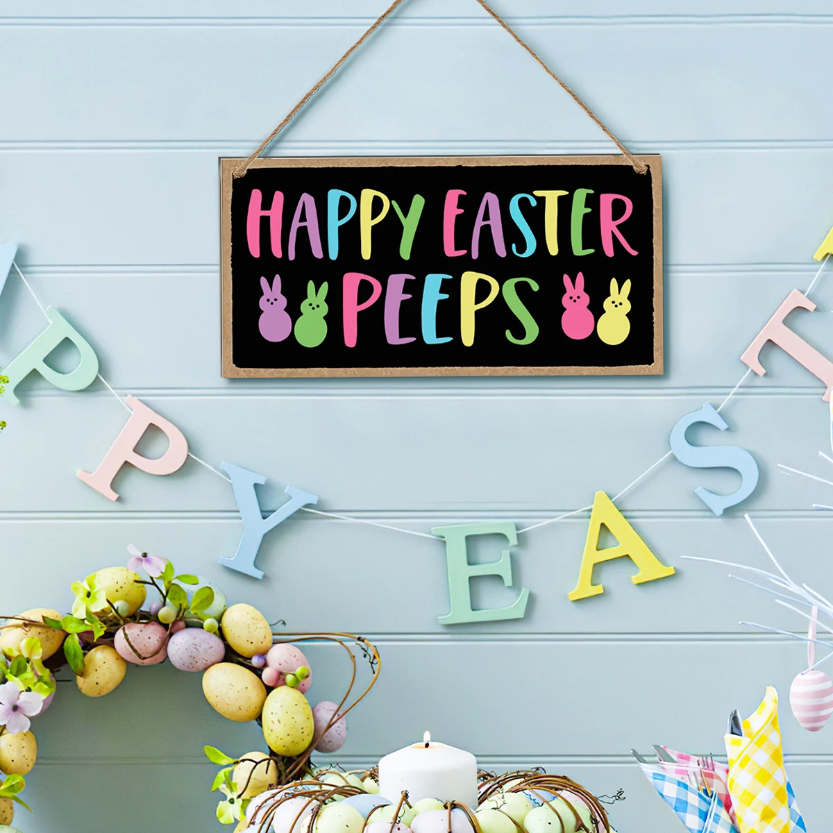 1PC, Easter, creative PVC colorful English Easter decorative tag, suitable for Easter festival celebration party decoration hand