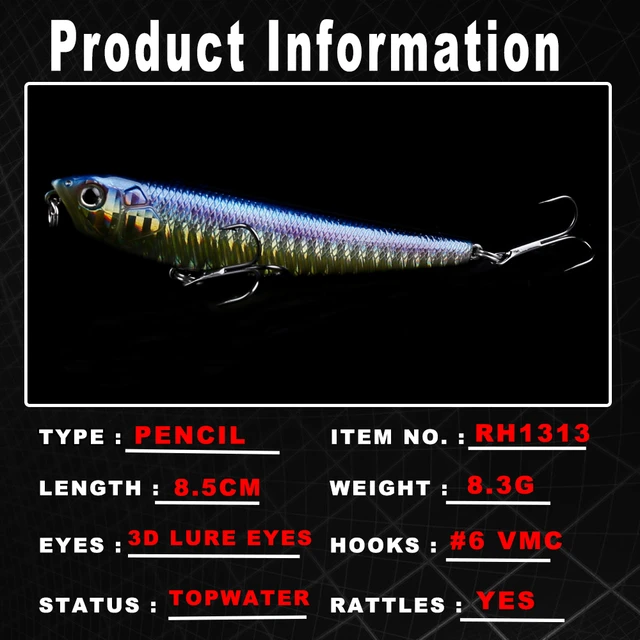 AYWFISH 3.35IN 8.3G Topwater Fishing Lures Pencil Hard Wobblers Artificial  Baits Walking Spook Saltwater Lures Fishing Tackle - AliExpress