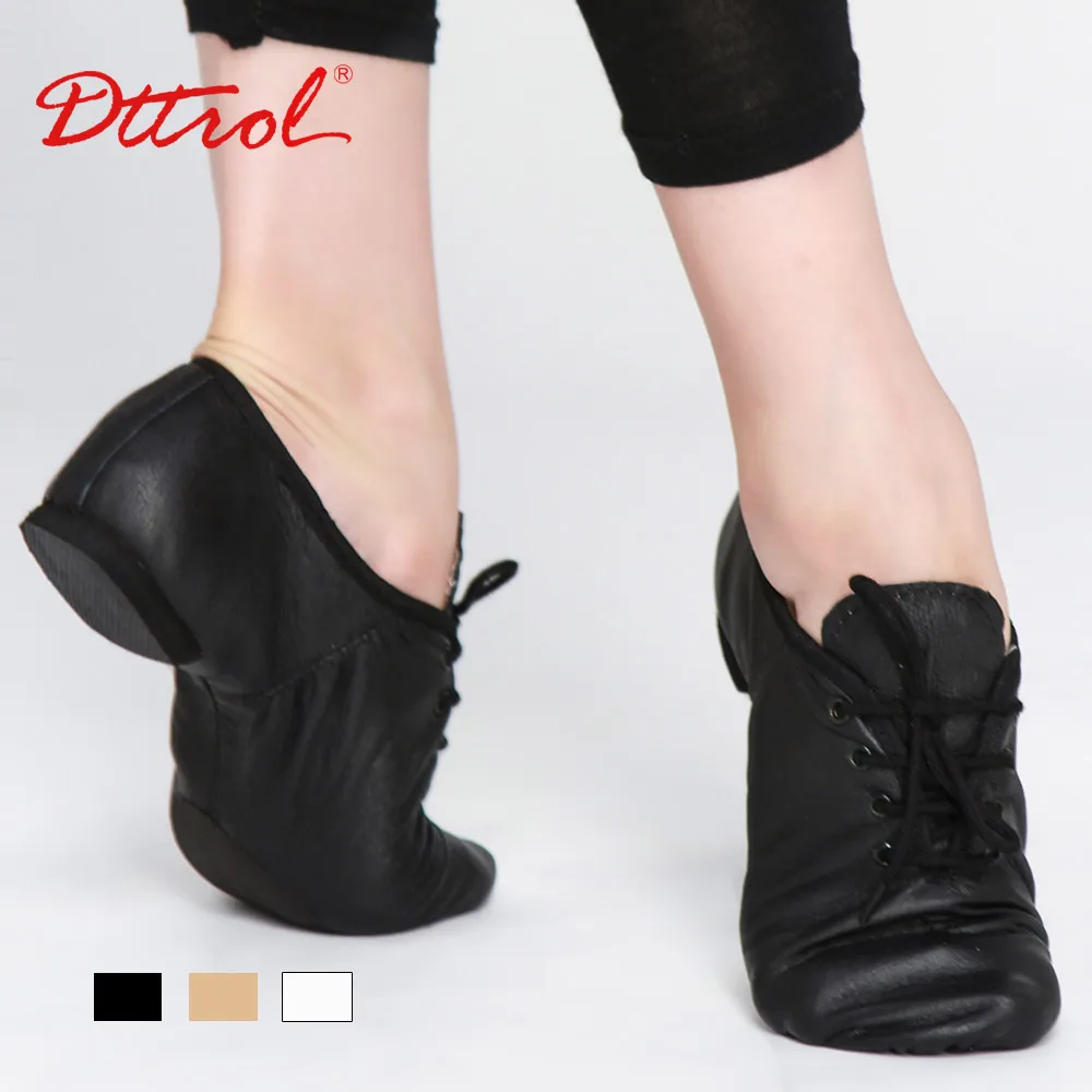 Genuine Leather Lace-Up Jazz Ballet Dance Shoes For Men Women Soft Dancing Sneakers For Boys Black Tan Sport Pointe Shoes 2