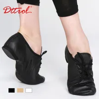Genuine Leather Lace-Up Jazz Ballet Dance Shoes For Men Women Soft Dancing Sneakers For Boys Black Tan Sport Pointe Shoes 2