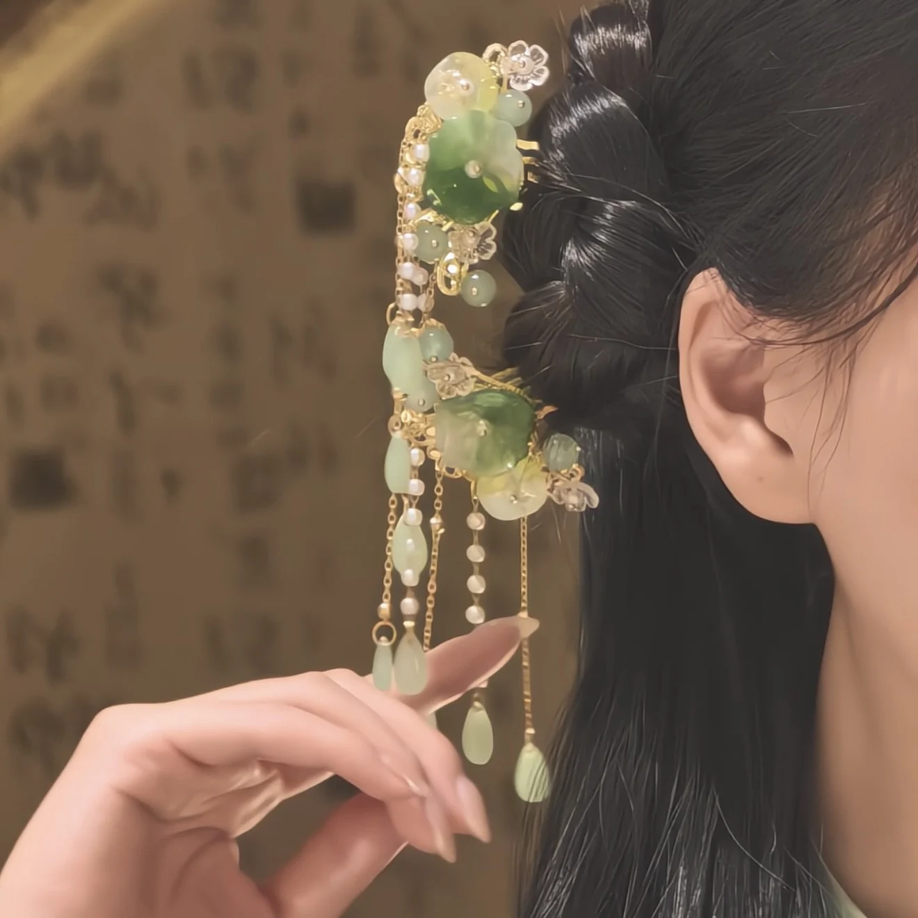 비가 오는 연꽃 고대 중국 스타일 꽃 태슬 머리 빗 여성용 머리핀 한푸 헤어 액세서리 빗 머리핀