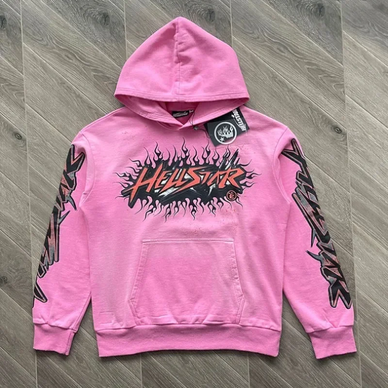 

New Pink Washed Hellstar Studios Hoodies for Men Women 1:1 Top Quality Logo Printing Oversized Sweatshirts