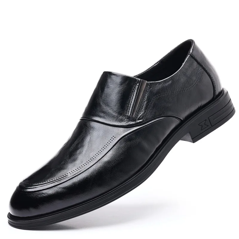New Casual Leather Shoes Men's Trendy Business Formal Wear Leather Shoes Slip-on Height Increasing Insole Men's Shoes 5