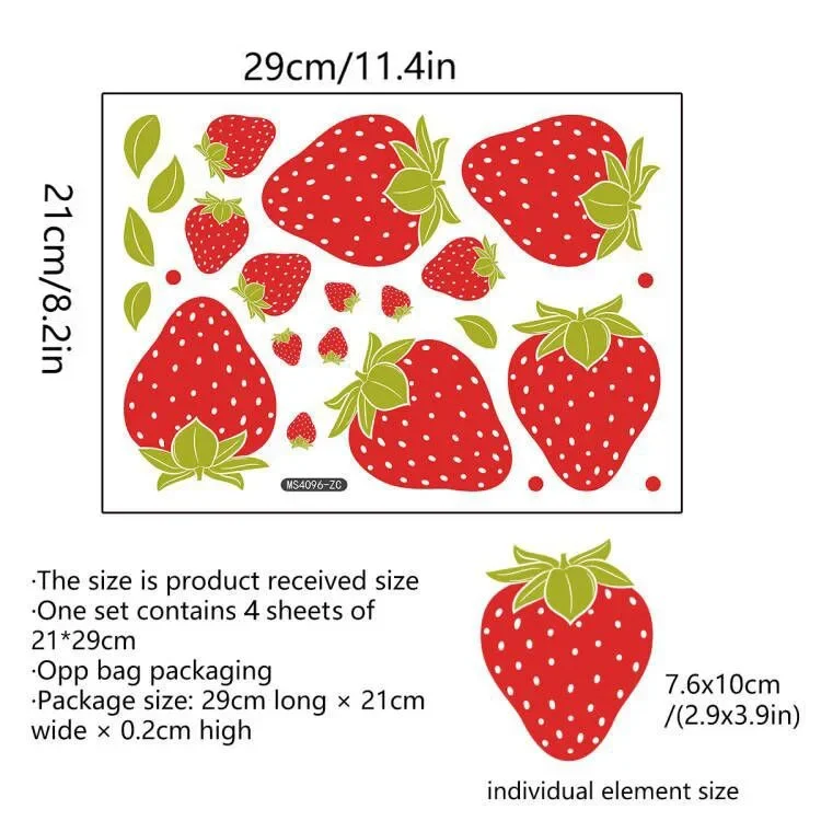 Decorazione Da Parete Con Fragole E Fiori Bianchi - Adesivi Per Feste, Cucina E Camera Da Letto - Foto 2
