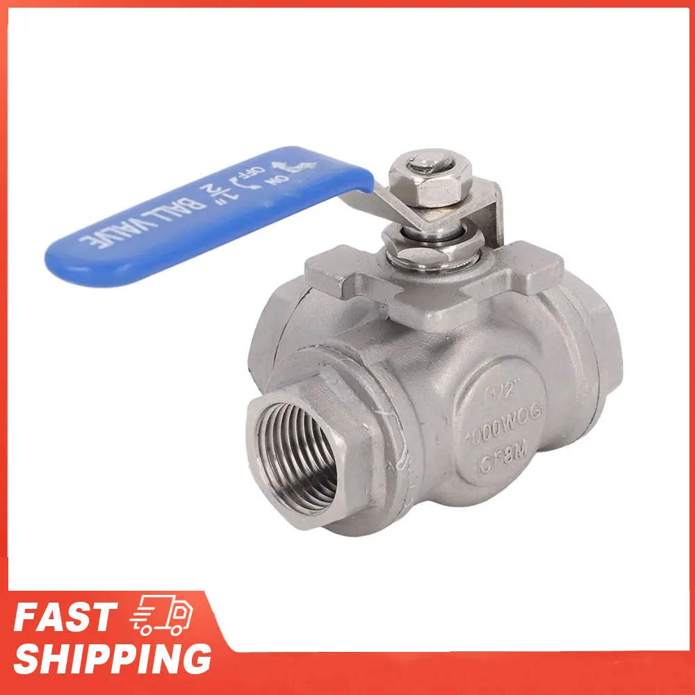 3 Way Ball Valve 1/2in DN15 304 Stainless Steel Female Thread L Type Manual Drive for Water Oil Gas 3 Way Ball Valve 1/2in