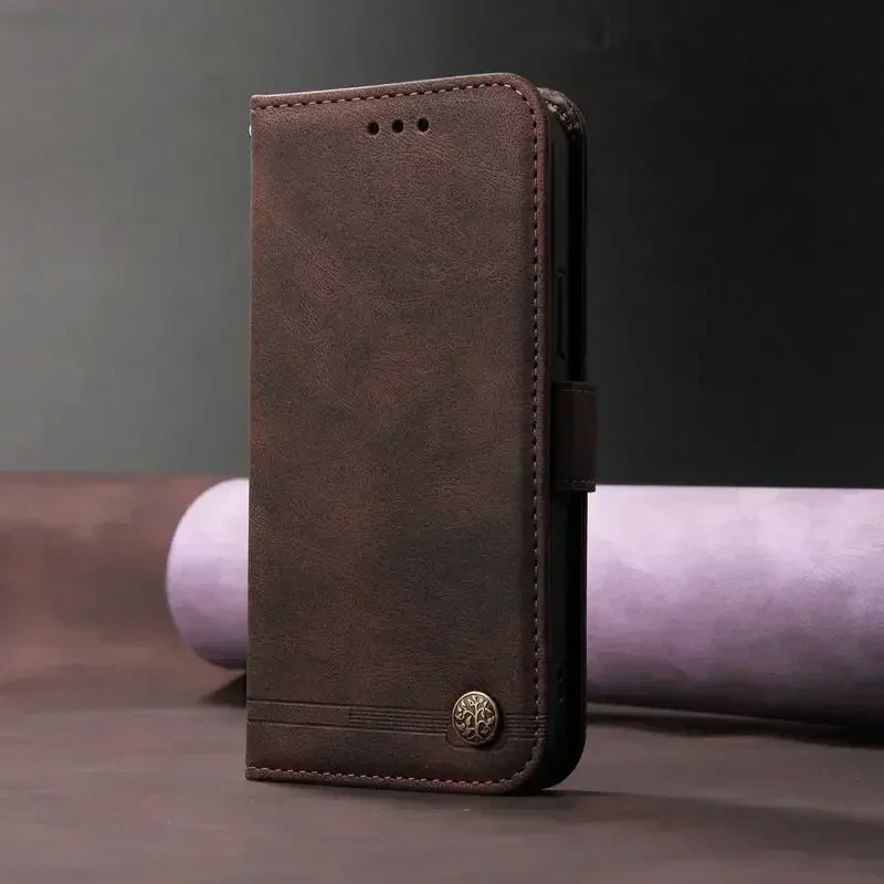 Leather Wallet Flip Case with Magnetic Closure and Card Holder