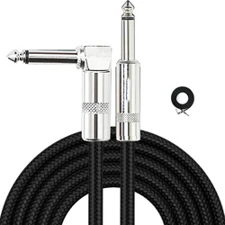 Braided Electric Guitar and Bass Audio Cable - Noise Reduction, 90 Degree Jack - 3m- 10ft (Black)