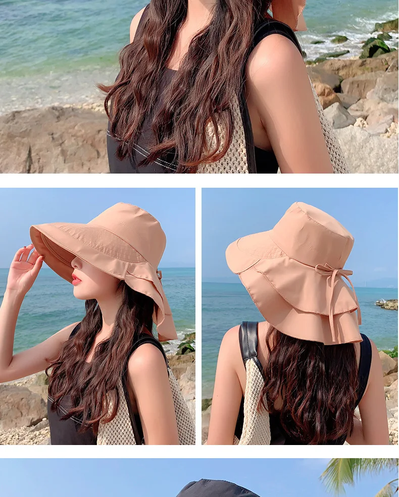 Sun Hat With Uv Protection And Neck Flap Wide Brim Beach Cap_voghion.com