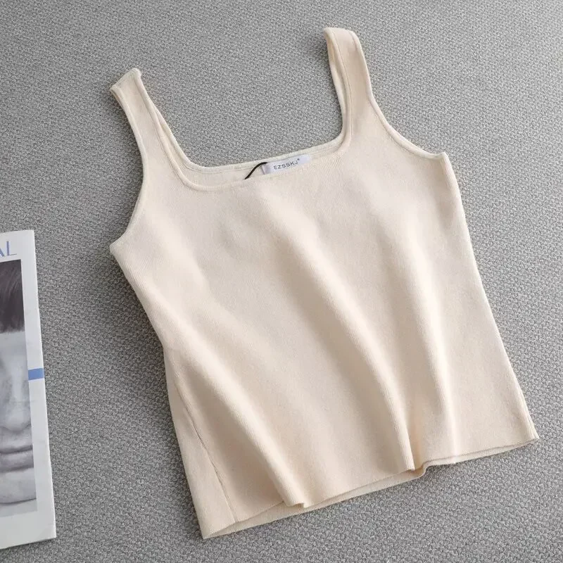 Fashion Deep Square Collar Vests Summer New Fashion Sexy Women's Crop Tops Sling Vest Camis