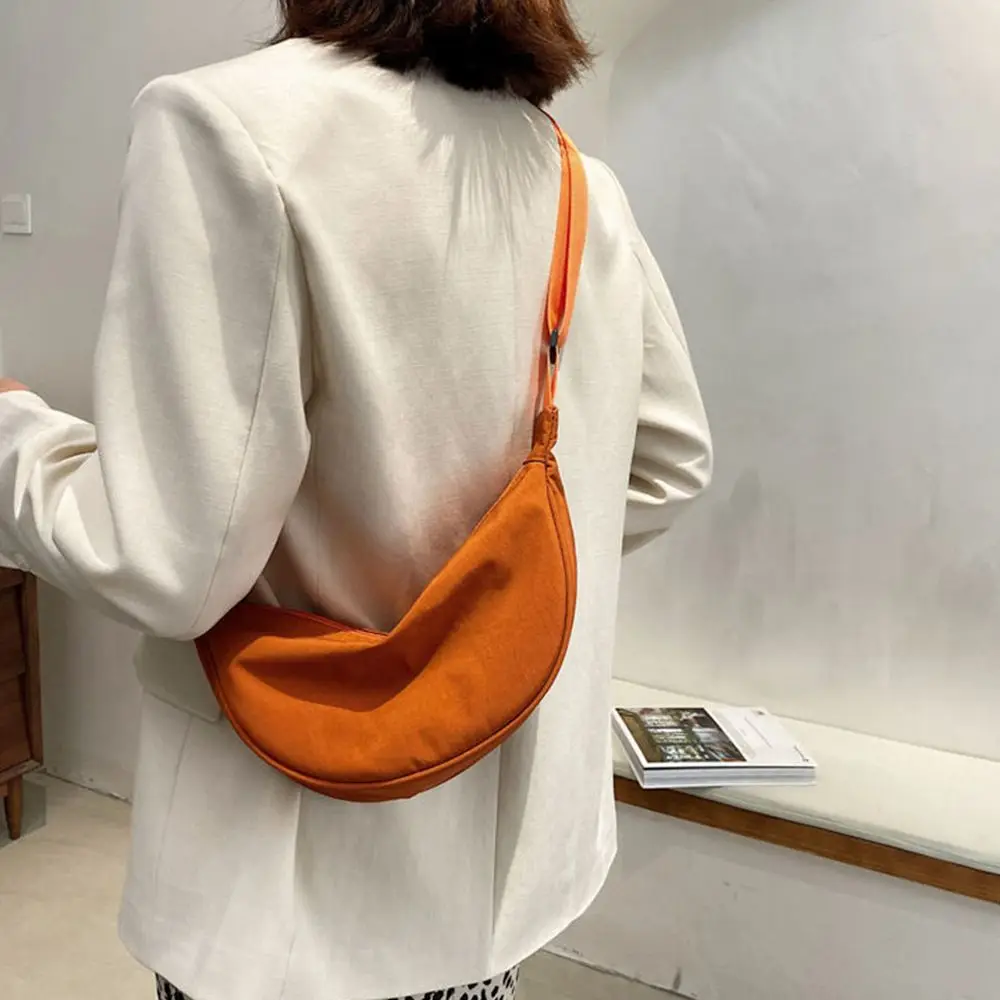 Orange Nylon Crossbody Bag For Women Fashion Portable Casual Hobos Chest Bag Underarm Bag Students Shoulder Cross Body Bag