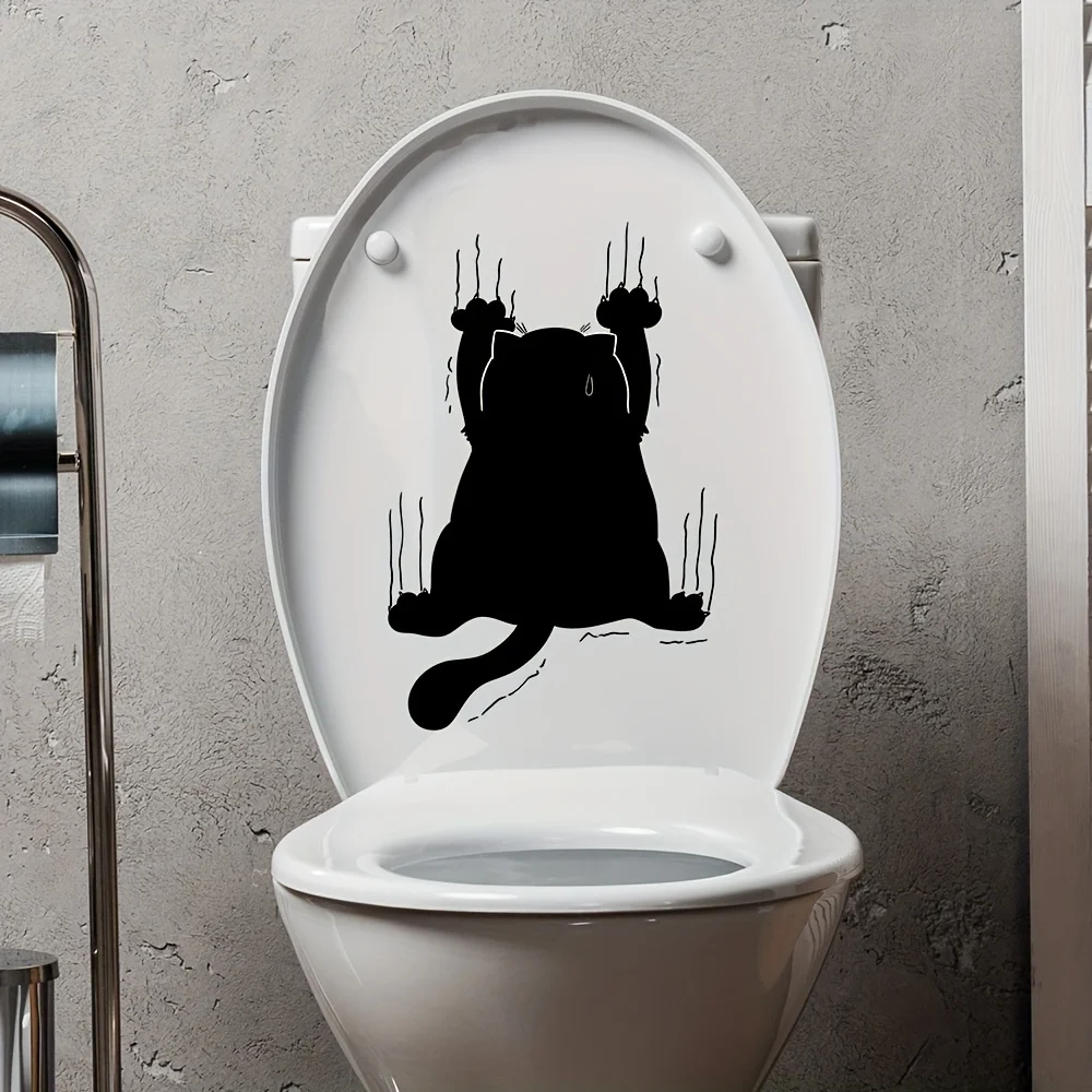 Lucky Cat Funny Black Cat Scratches Toilet Stickers Decorative Bathroom Decals Wall Stickers Self Adhesive Waterproof Home Decor toilet stickers toilet wall stickers toilet seat stickers