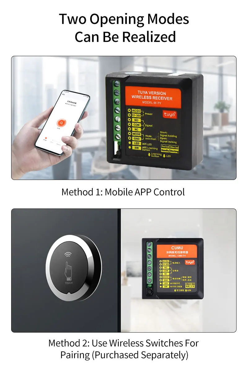 Tuya Smart 2.4G Wifi Wireless Gate Door Opener Relay Switch Receiver Exit Switch