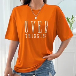 Vintage Women's Cotton Short Sleeve Graphic Tee - Breathable Casual O-Neck Top - S (Orange)