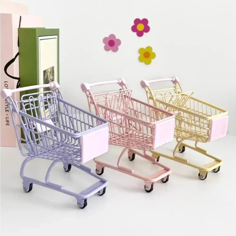 Mini Shopping Cart Simulation Supermarket Handcart Kids Craft Toy Shopping Utility Cart Storage Toy Holder Gifts for Children 2