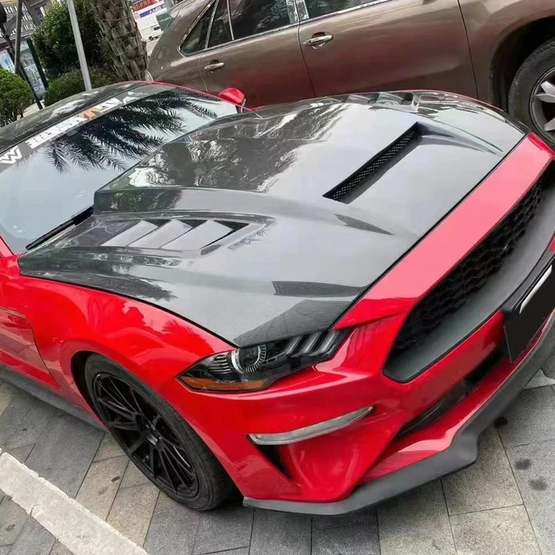 머스탱 2018-2022 프론트 엔진 보닛 후드용 최고급 카본 파이버, 실제 차량에서 테스트 및 검증 완료.