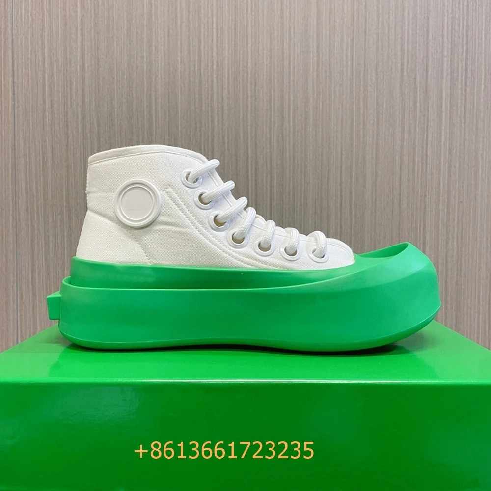 Black/white/green Mixed Color Jumbo Sneakers Women/men Vulcanize Shoes 4.5Cm Platform Round Toe Lace-Up High Top Canvas Sneakers 3