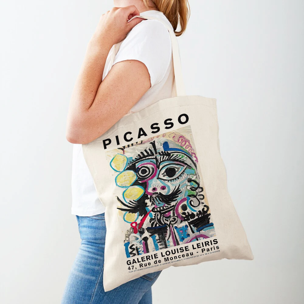 Picasso Abstract Lady Color Block Women Shopper Bags Geometric Art Fashion Lady Tote Handbag Eco Canvas Shopping Bag