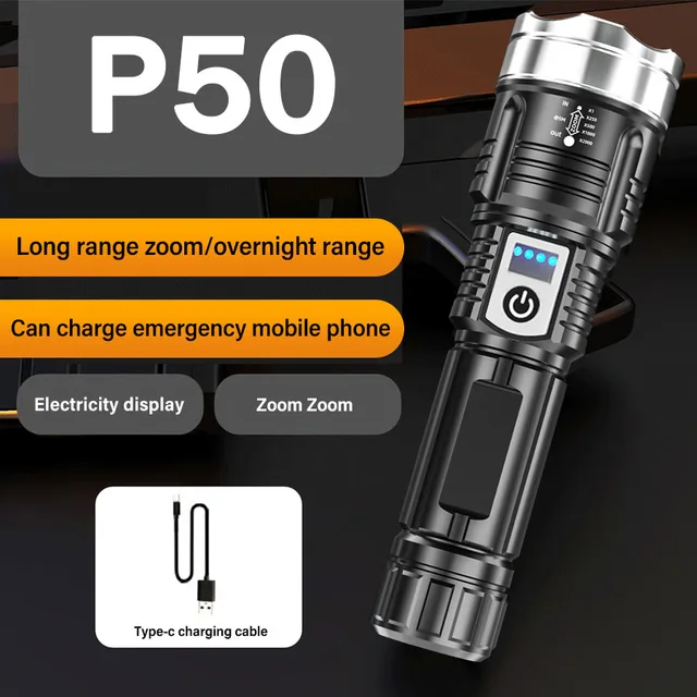📢📢50 % de réduction !! ⏰Lampe Torche LED P50 Rechargeable avec Zoom Réglable