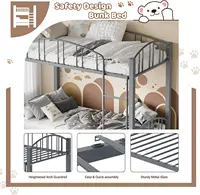 Metal Loft Bed Bunk Beds Twin Over Full Size with Heightened Safety Guardrail & Ladder, for School, Bedroom, Twin Size Grey 5