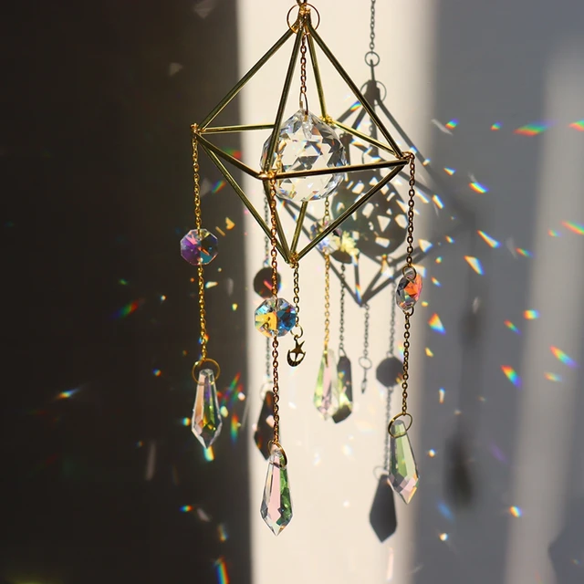 Suncatcher Crystal Moon Star Light Catcher Medálok Szélcsipogok Ablak Függő Csepp Szivárvány Prizma Otthoni Szélvédő Kerti Dekoráció