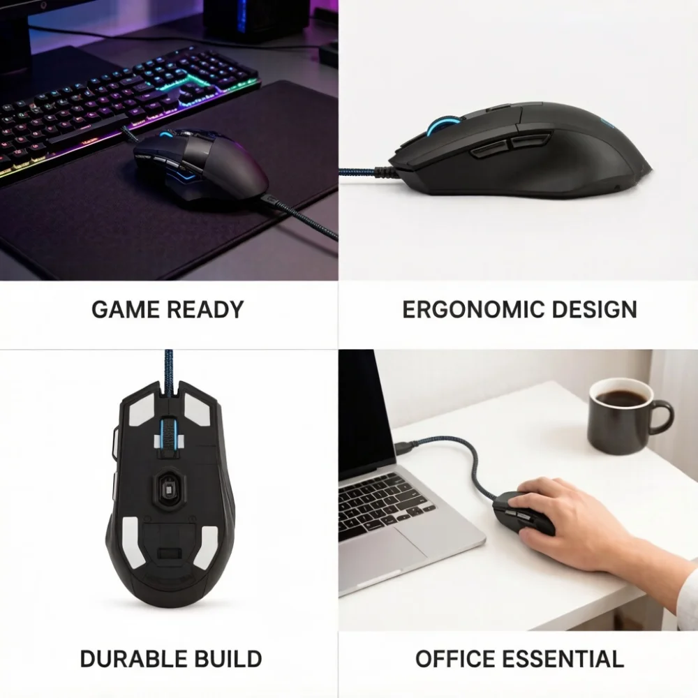 1 PC 새로운 초고속 USB 게임용 마우스 RGB 백라이트 인체공학적 게임 마우스 7D Esports 노트북 PC 게이머용 유선 마우스