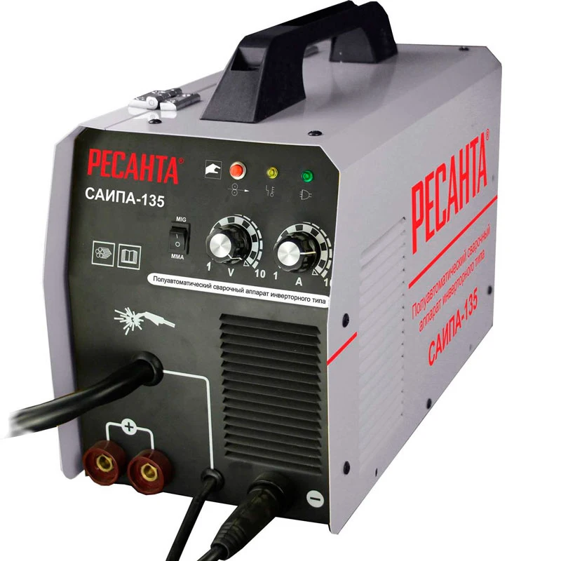 Аппарат сварочный инверторный полуавтоматический РЕСАНТА САИПА-135 (Сварочный ток 10-110 А, продолжительность включения 	70%110А, функция MMA)