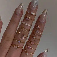 New Vintage Ins Colorful Zircon Multi element Leaf Flower Heart Opening Adjustable Ring For Women Girls Jewelry Gift 2