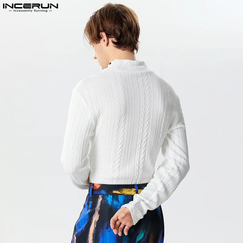 Men bodysuits solid color turtleneck long sleeve streetwear male rompers fitness sexy fashion casual bodysuit S-3XL INCERUN