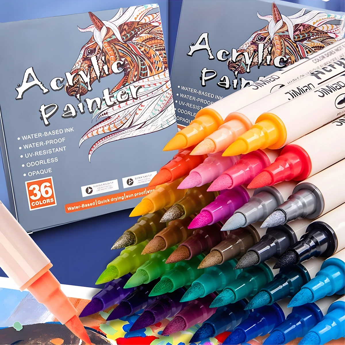 Hero Water-Based Acrylic Marker Pens Dual Tip, Set Of 24 Colours For