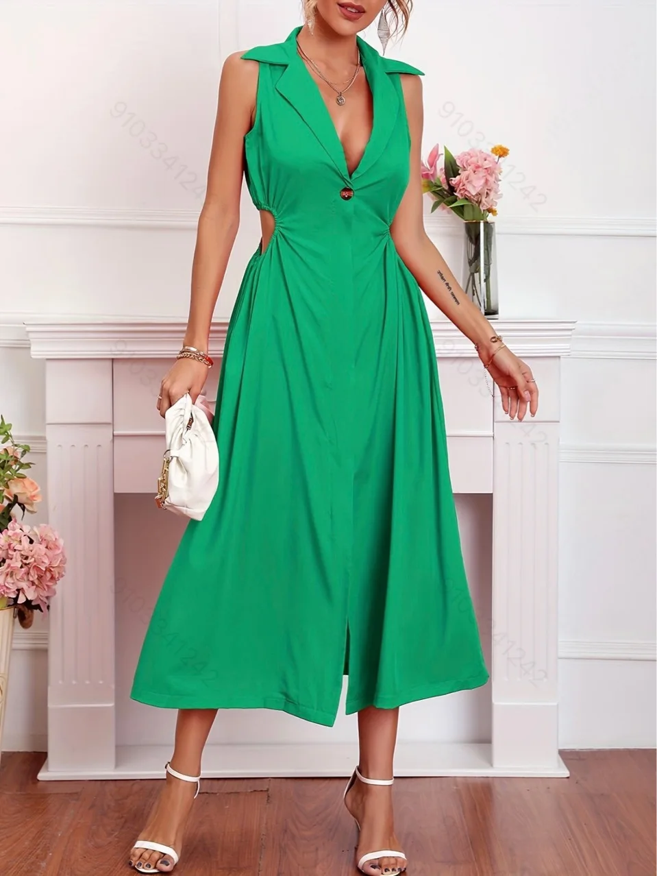 

Elegant African Dresses for Women 2023 African Women Sleeveless V-neck Solid Color Dress African Clothes Women Summer Dress