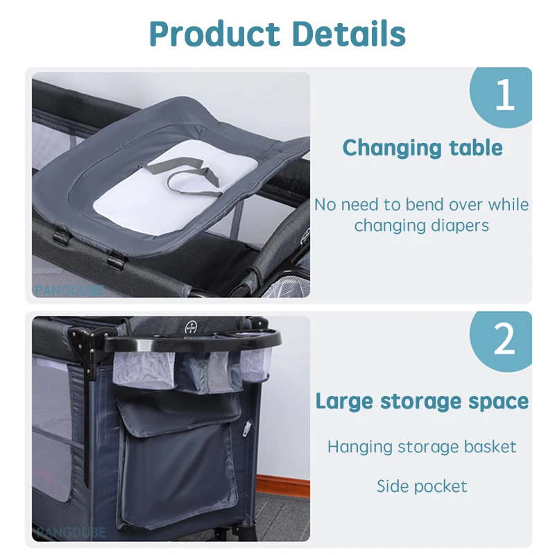 PANGDUBE High-end Cribs for Baby Bed Multifunctional Baby Crib Adaptable Bed with Mosquito Net Changing Table Baby Rocking Bed