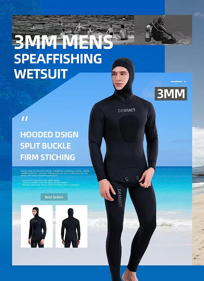 Description Picture 2 of itemHOT Men's 3MM Set Two-piece Neoprene Wetsuit Keeps Warm And Cold Suitable For Swimming Diving Snorkeling Surfing Kayaking