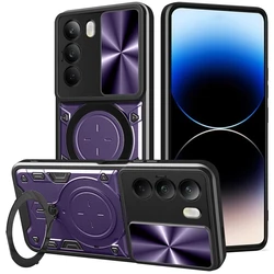 Heavy Duty Protective Case with Ring Stand Holder and Lens Guard for Realme P3 Lite (Purple)