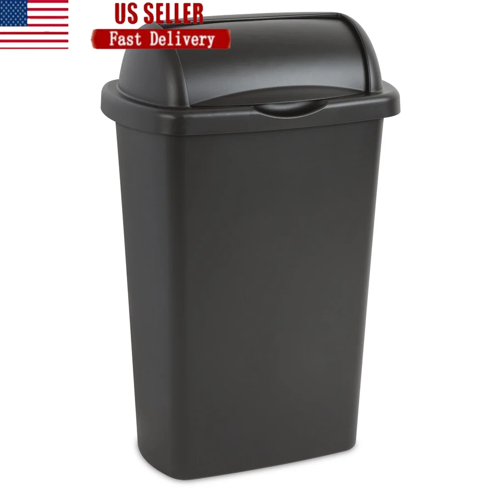 13 Gal Roll Top Wastebasket with Easy Clean Surface Convenient Kitchen Trash Can BPA Free Indoor Use Durable Rectangle Plastic